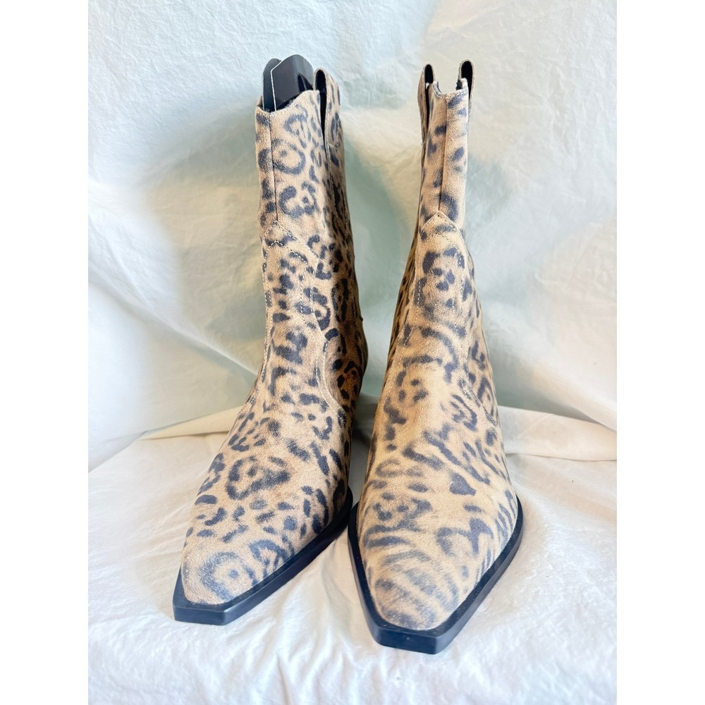 Free People Brayden Western Boots Leopard Print Suede Leather Pointed Toe 7.5